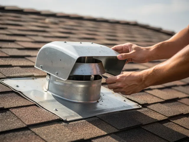 Palm Coast Dryer Vent Cleaning certified technician safely cleaning a roof-mounted dryer vent in Palm Coast