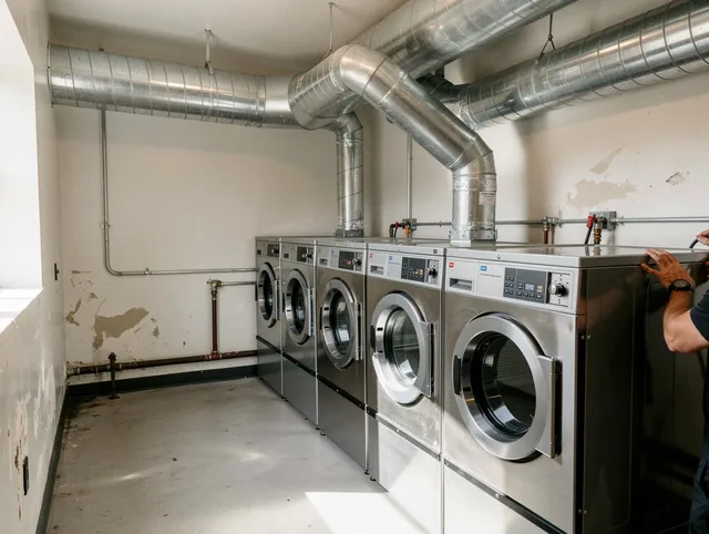 Palm Coast Dryer Vent Cleaning team performing large-scale commercial dryer vent cleaning in Palm Coast