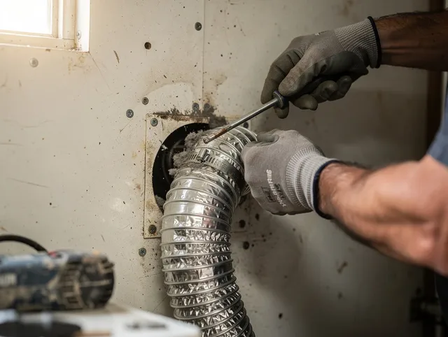 Palm Coast Dryer Vent Cleaning technician performing precise dryer vent hose installation in Palm Coast